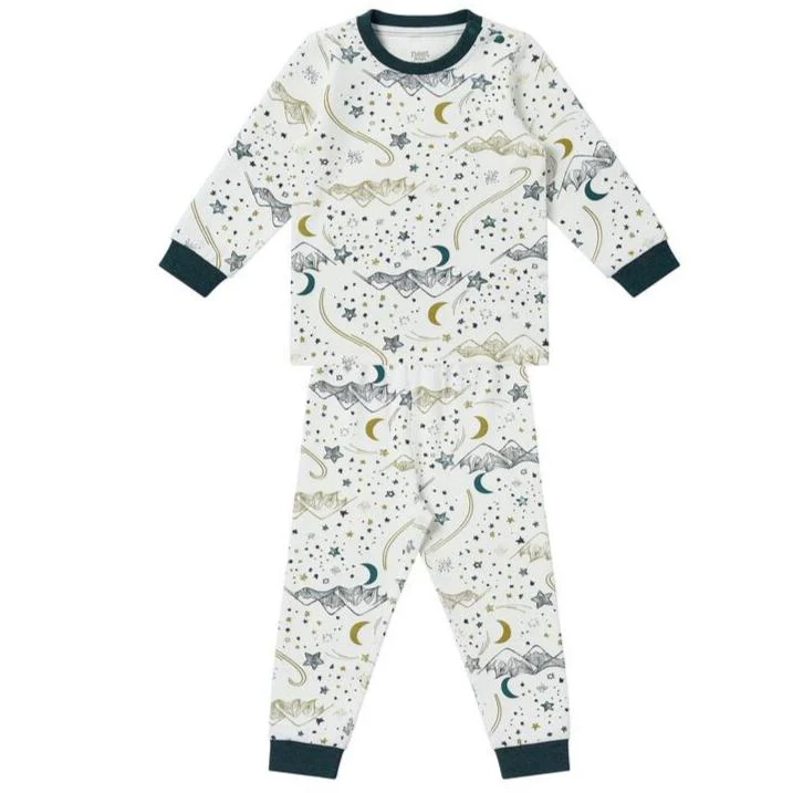 Nest Designs Kids/Baby Organic Cotton Long Sleeve Two-Piece Pj Set – Stars White