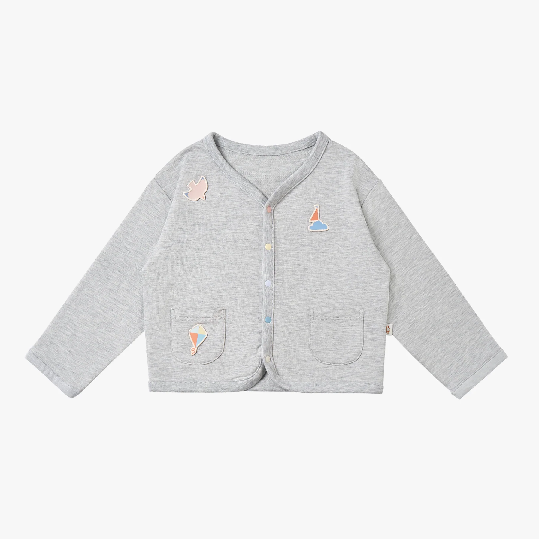 Nest Designs – Petite Revery Kids French Terry Long Sleeve Cardigan – Fog Grey