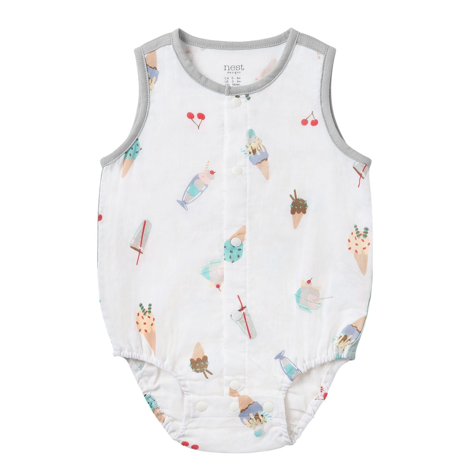 Nest Designs Baby Sleeveless Button Down Onesie (Bamboo) – Ice Cream Summer