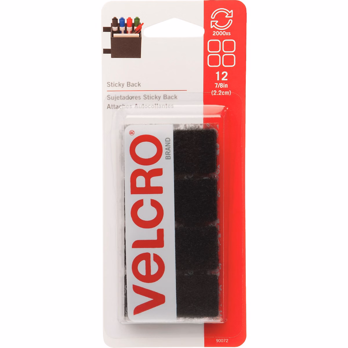 VELCRO Brand 7/8 In. Black Hook & Loop Square (12-Count)