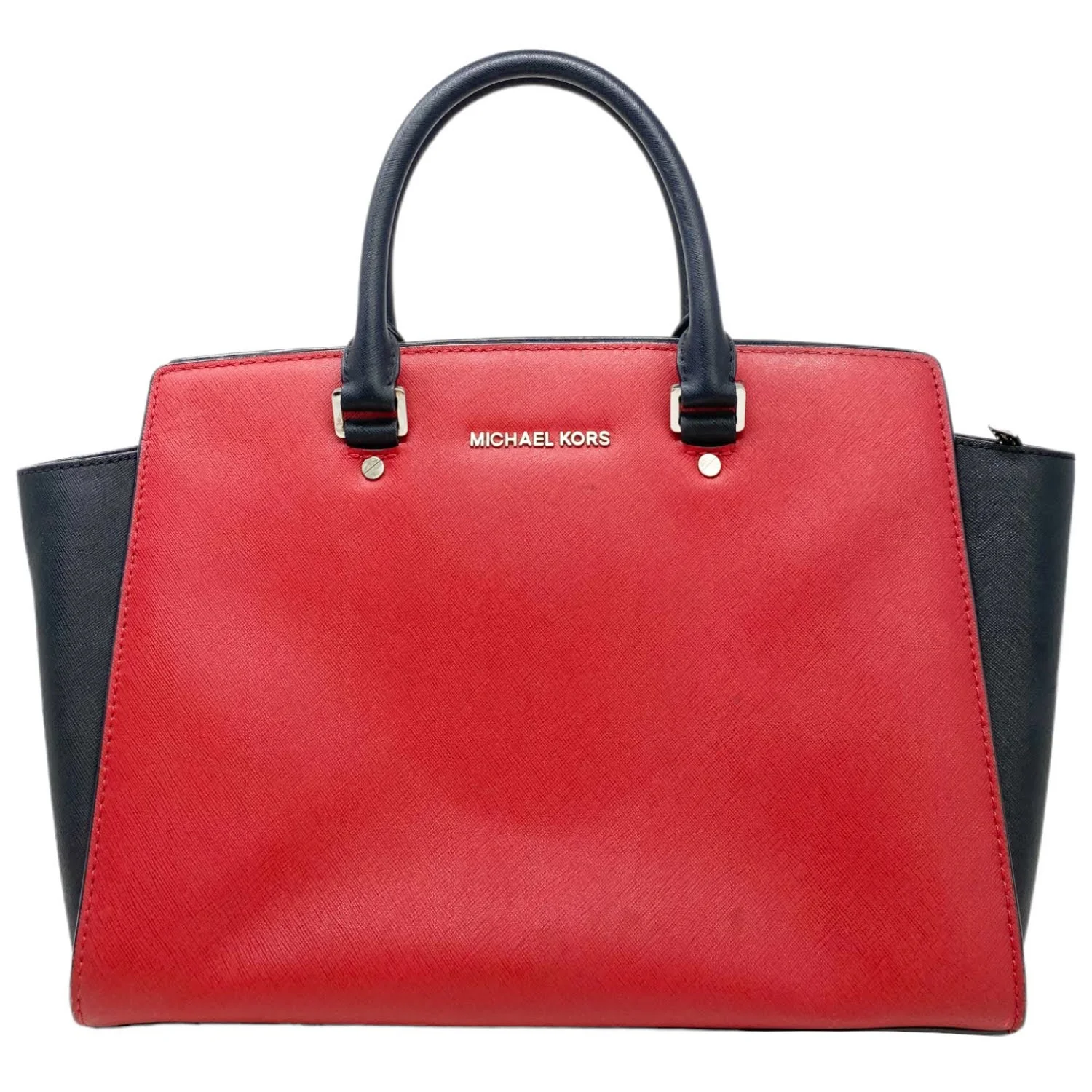 Michael Kors SELMA Medium Saffiano Leather Satchel – Scarlett/Black