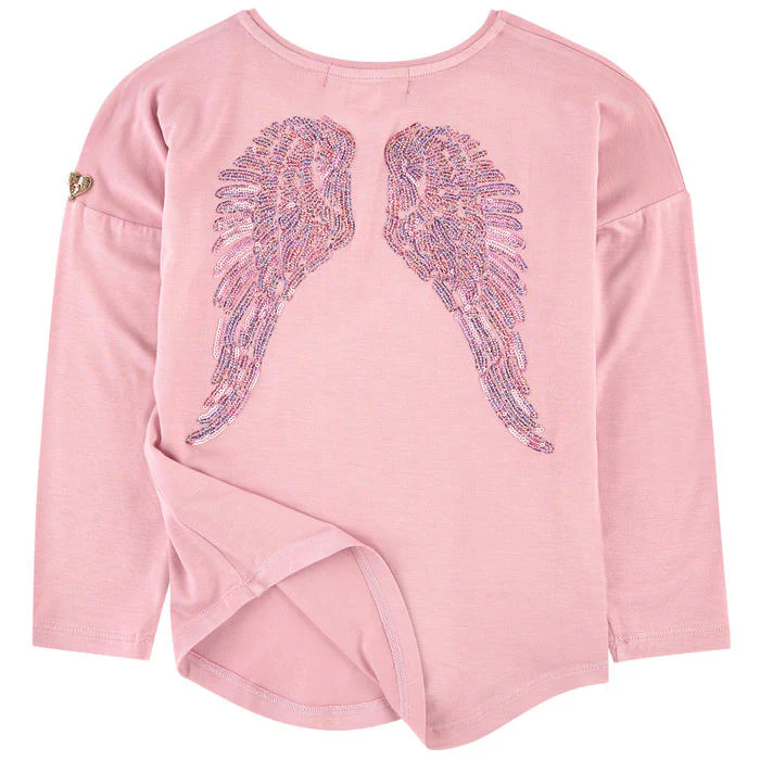Angel’s Face Girls Long Sleeve Slouch Wings Sequin Top – Vintage Pink