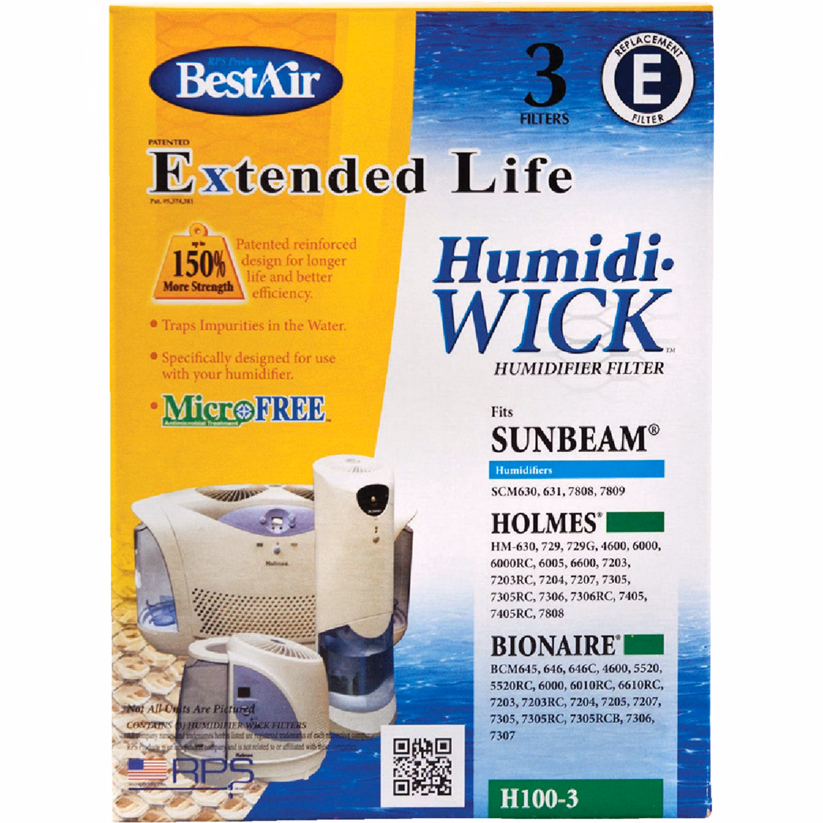 BestAir Extended Life Humidi-Wick H100 Humidifier Wick Filter (3-Pack)