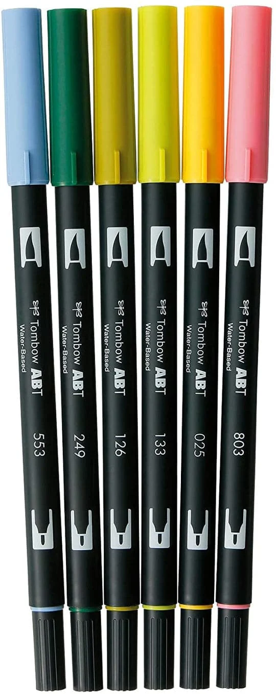 Tombow ABT Dual Brush Pens- Botanical, Set of 6