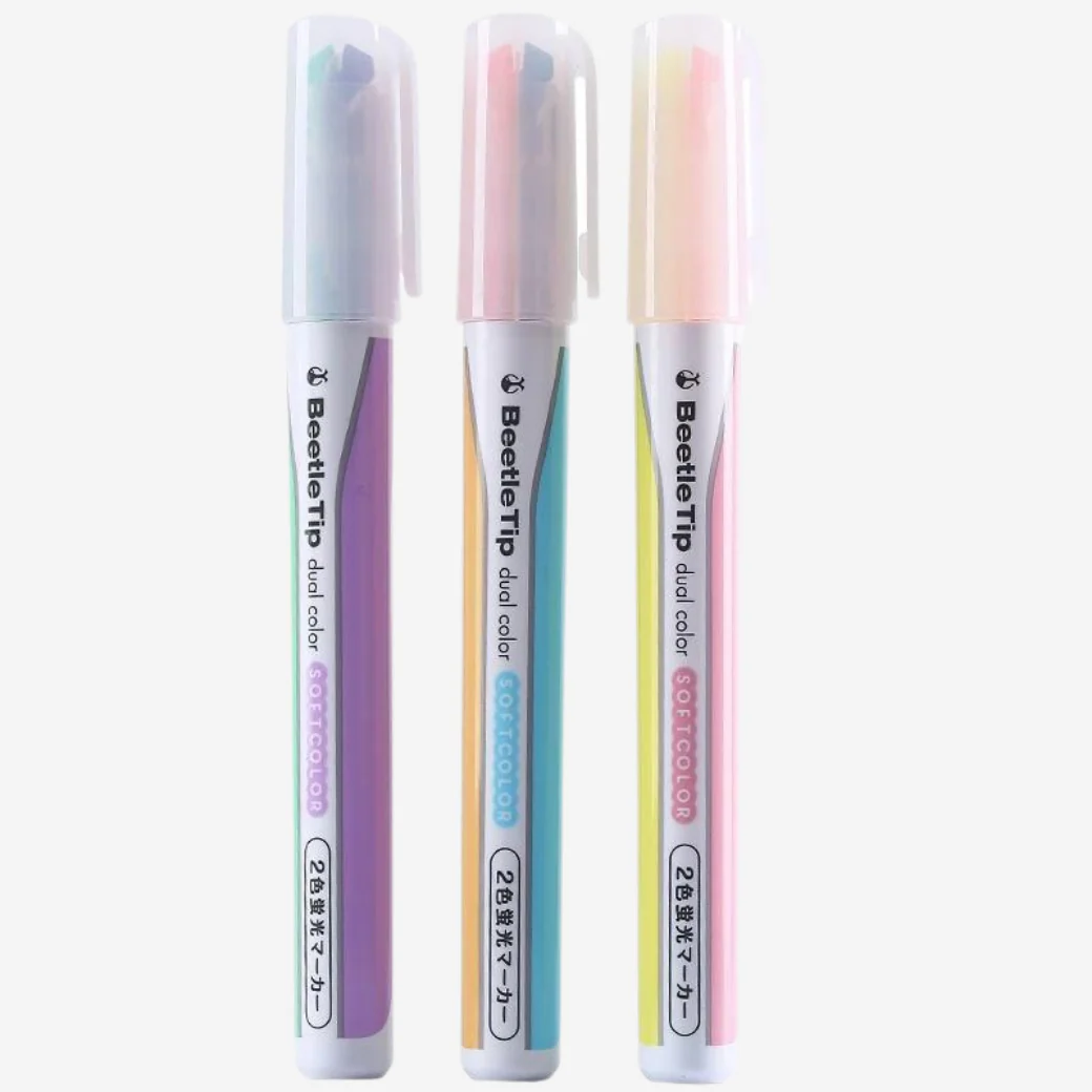 Kokuyo Beetle Tip Dual Colour Highlighter — Vivid and Pastel Colours