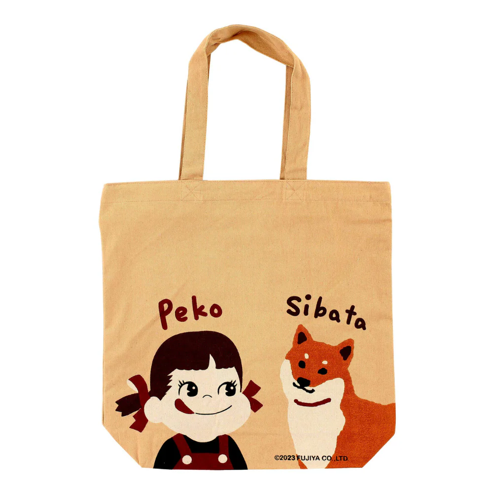 Fujiya Peko-chan & Shibata Shiba Inu Beige Canvas Tote Bag [A4 size]