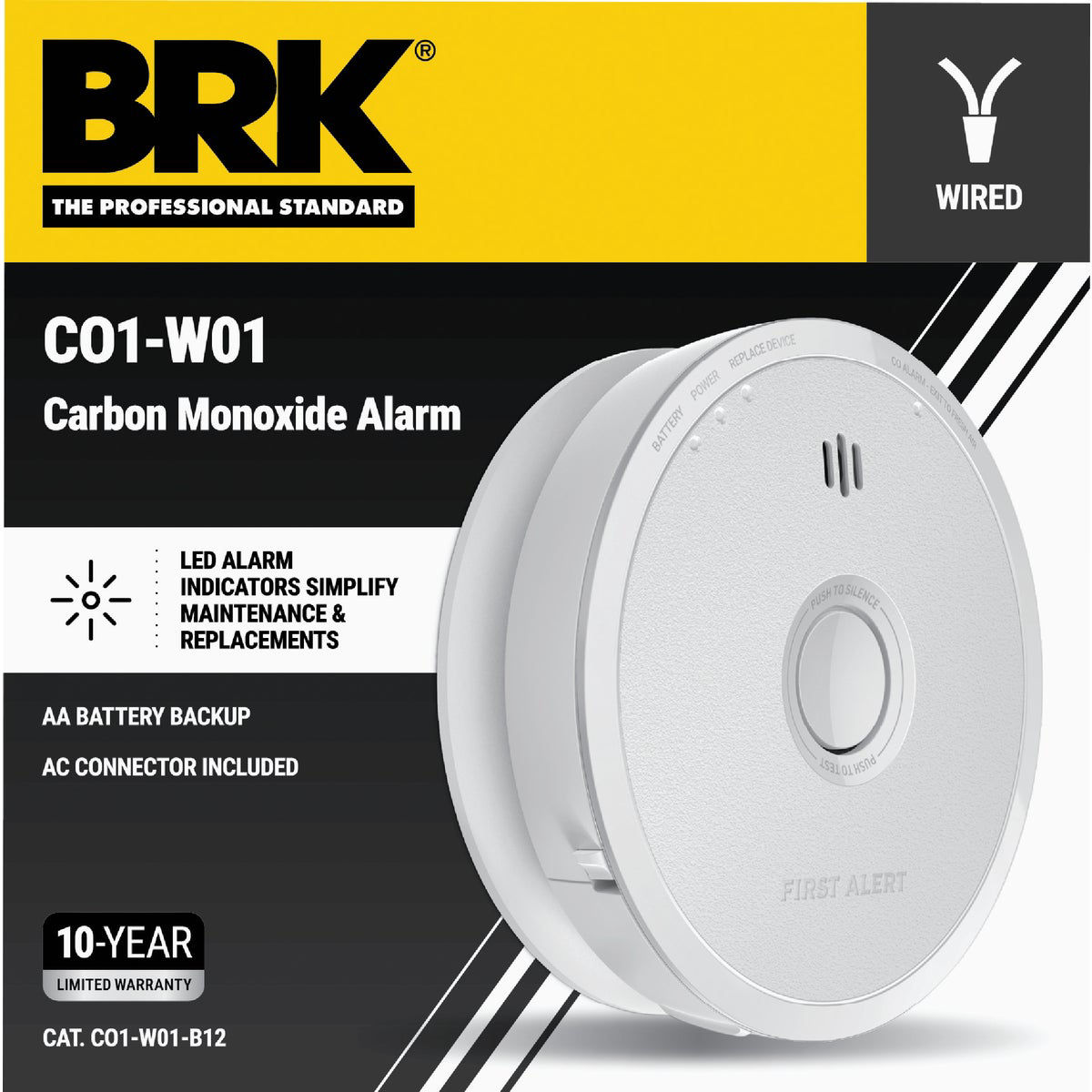 First Alert CO5120BN Hardwired 120V Electrochemical Carbon Monoxide Alarm with Battery Backup