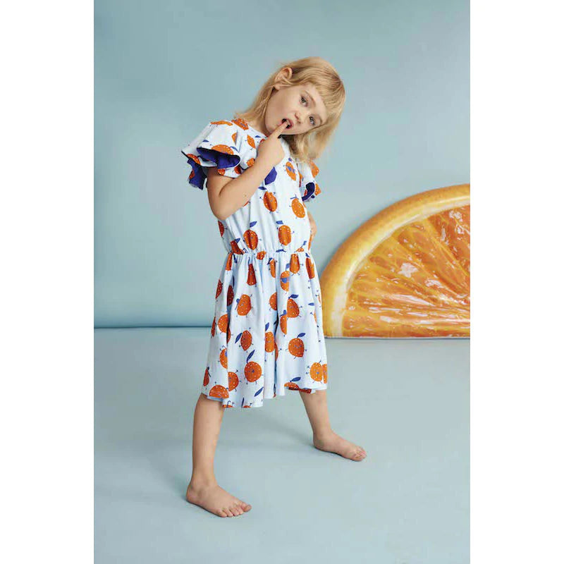Kukukid Girl Pompom Dress – Light Blue Oranges