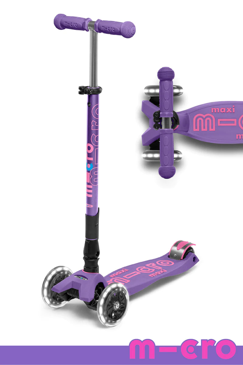 Micro Kids Maxi Deluxe Foldable LED Scooter – Purple [Age 5-12]