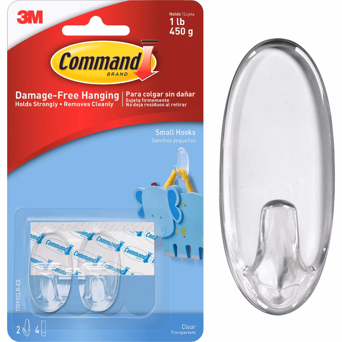 Command Clear Small Hooks, 2 Hooks, 4 Strips