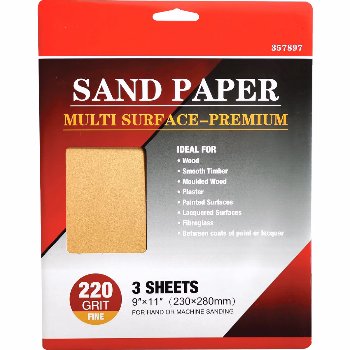 Boss Premium 9 In. x 11 In. 180 Grit Medium Sandpaper (3-Pack)
