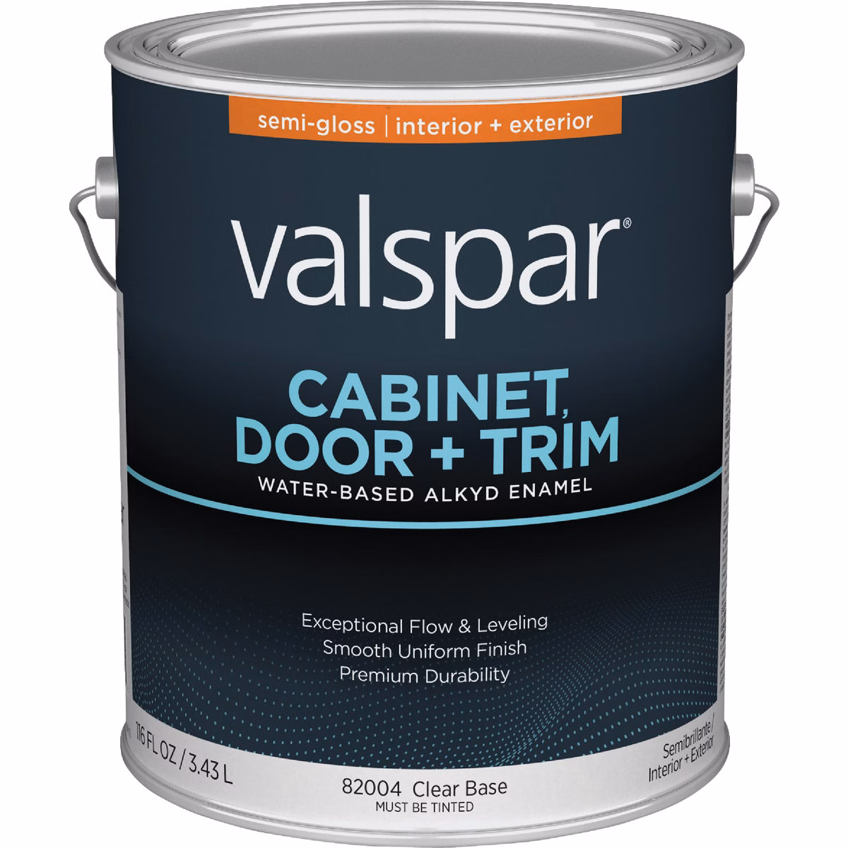 Valspar Cabinet Door & Trim Waterborne Alkyd Semi-Gloss Interior/Exterior Enamel, Clear Base, 1 Gal.