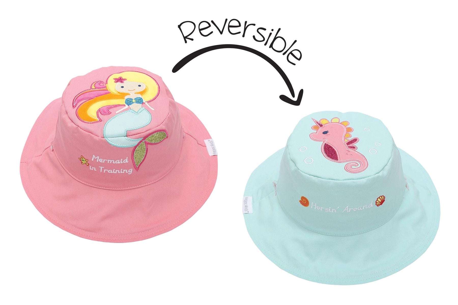 FlapJackKids Kids UPF50+ Sun Hat – Mermaid/Seahorse
