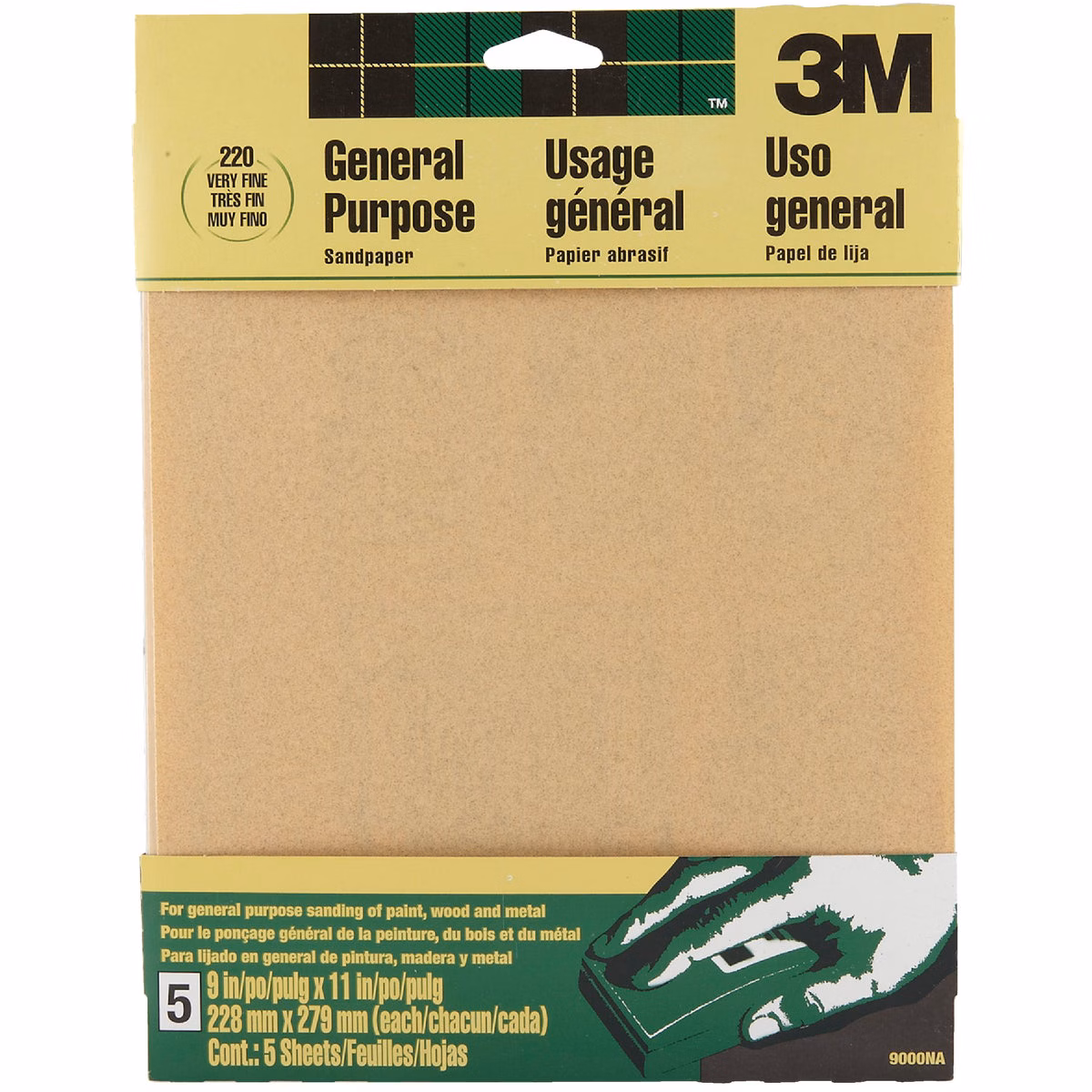 3M 9 In. x 11 In. General Purpose Very Fine Sandpaper, 220 Grit (5-Pack)
