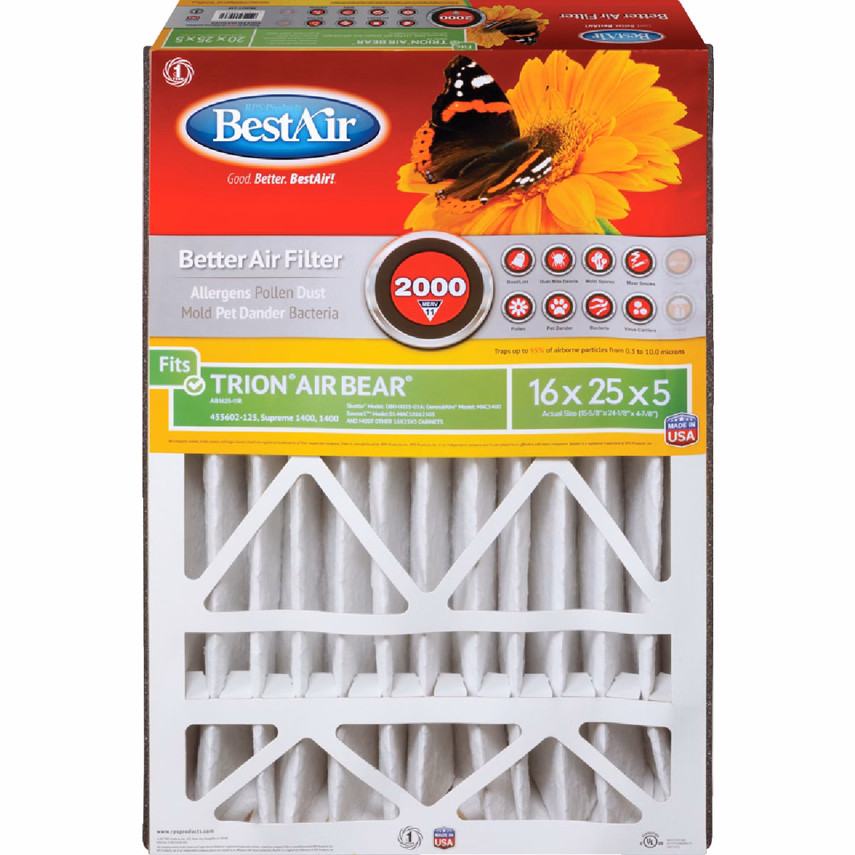 BestAir 16 In. x 25 In. x 5 In. Trion Air Bear MERV 11 Deep Pleat Furnace Filter