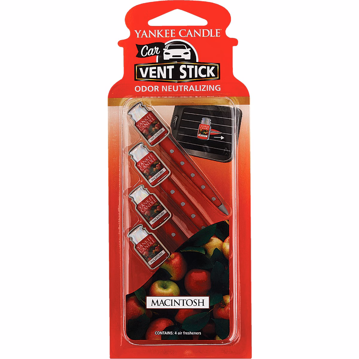 Yankee Candle Vent Stick Car Air Freshener, MacIntosh (4-Pack)