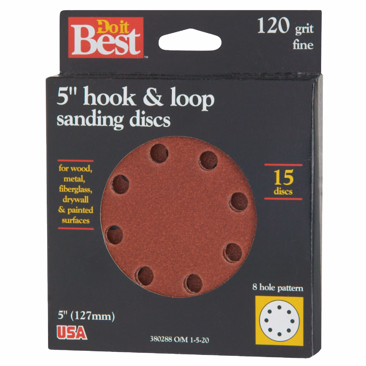 Do it Best 5 In. 120-Grit 8-Hole Pattern Vented Sanding Disc with Hook & Loop Backing (15-Pack)
