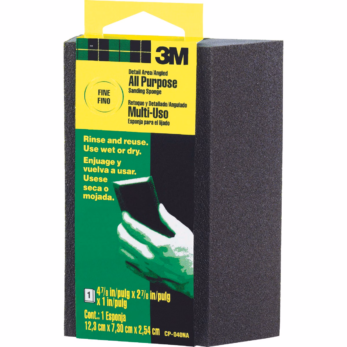 3M 2-7/8 In. x 4-7/8 In. x 1 In. Single Angle Sanding Sponge, Fine Grit