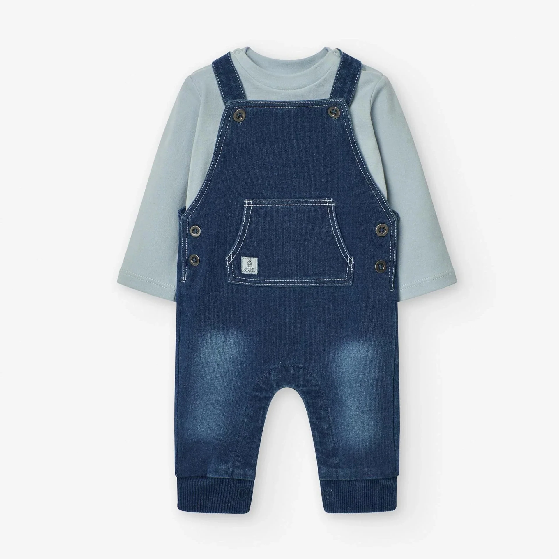 Losan Baby Long-Sleeved Top + Dungarees Set – Sky Blue – Newborn