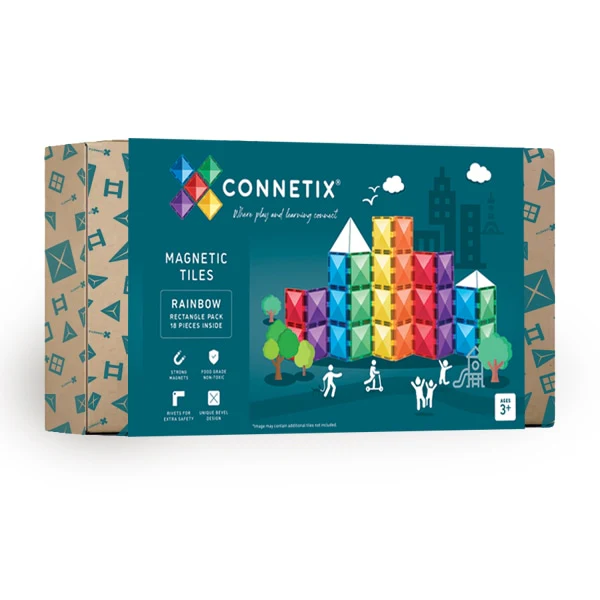 CONNETIX Rainbow Tiles – 18 Pieces Rectangle Pack