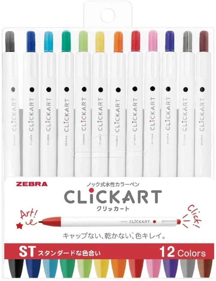 Zebra Clickart Marker Pens – Set of 12 (Standard, Light or Dark Colours)