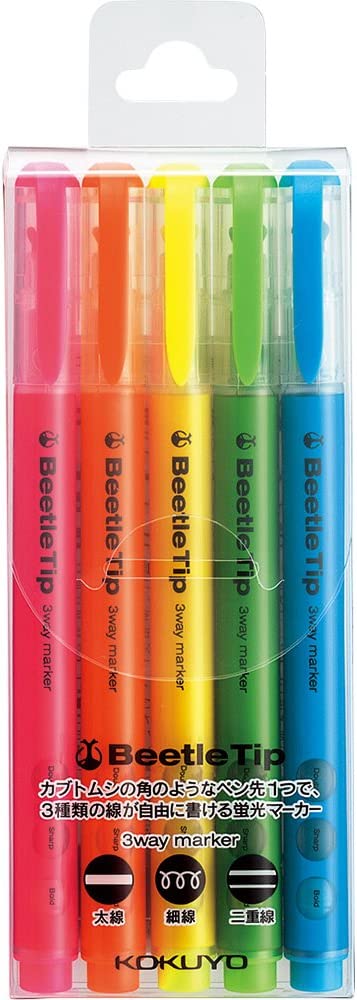 Kokuyo Beetle Tip 3-way Highlighter [5 pack]
