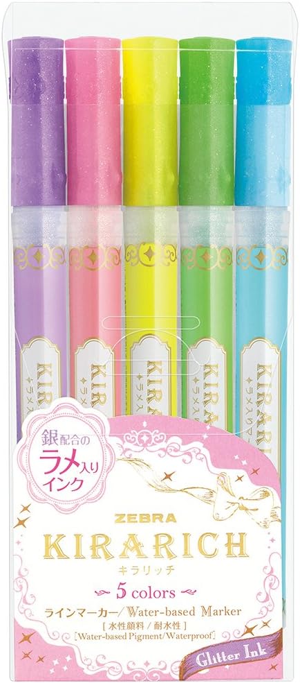 Zebra Kirarich Glitter Highlighter – Set of 5