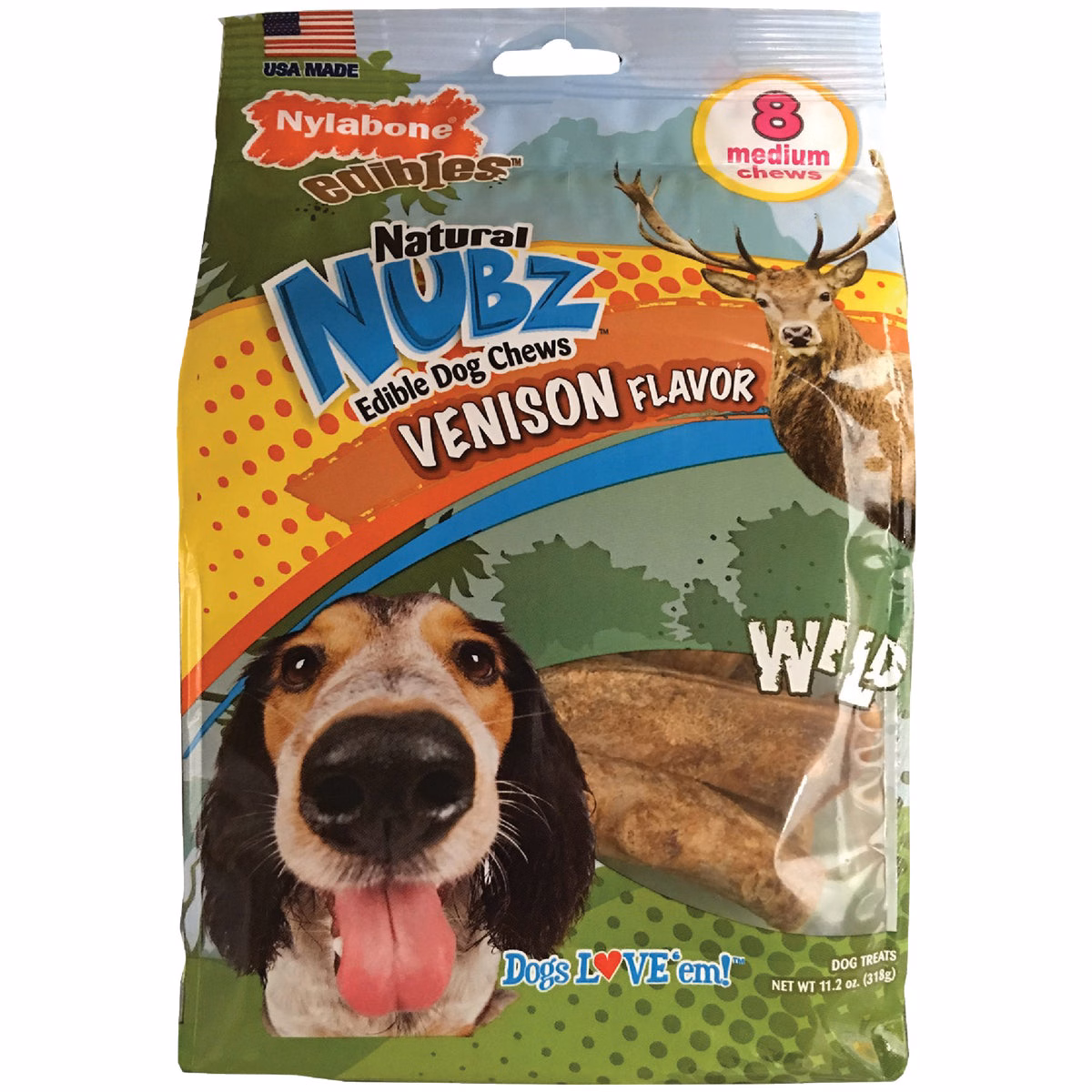 Nylabone Nubz Wild Antler Natural Long Lasting Edible Venison Flavor Medium Dog Chews (8-Pack)