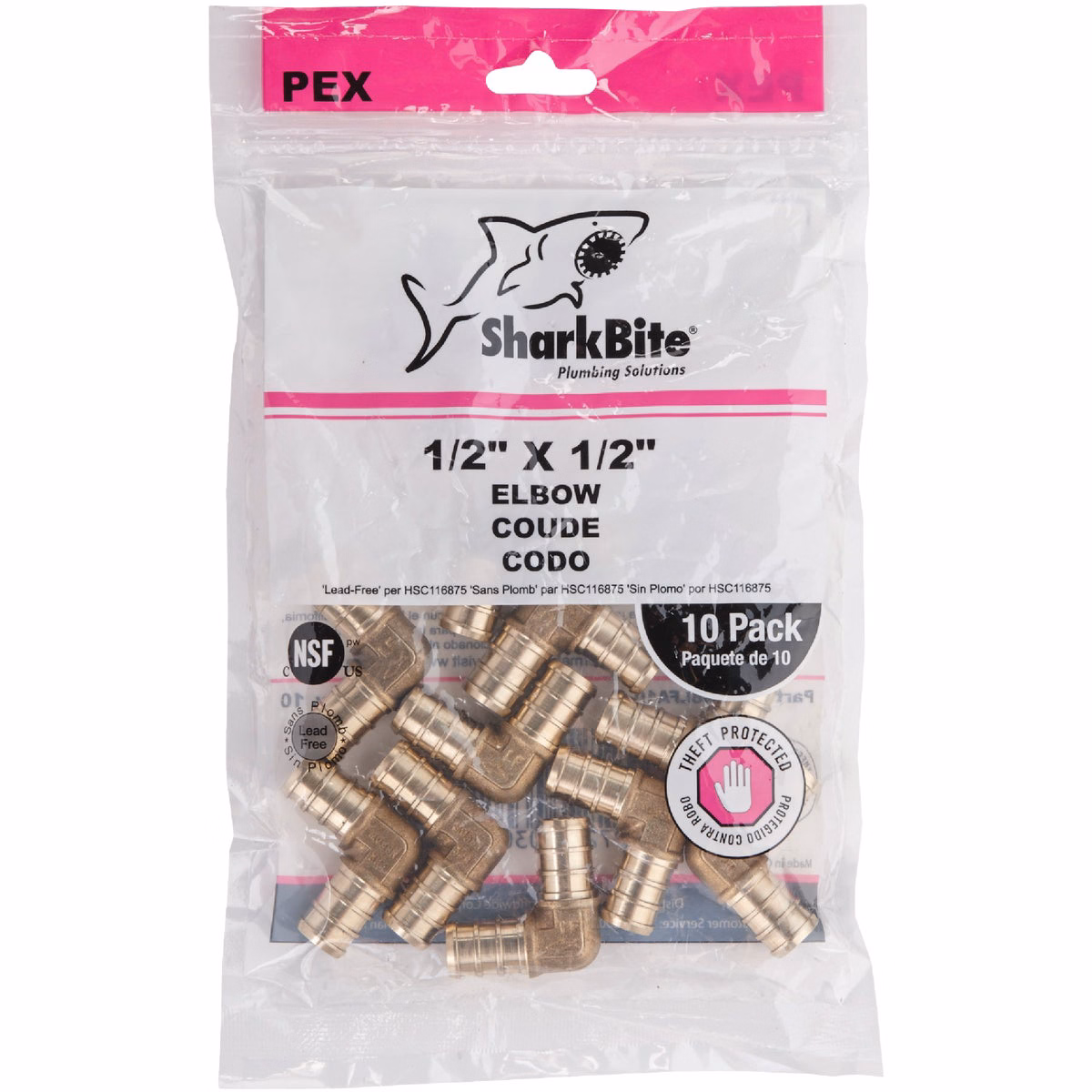 SharkBite 1/2 In. x 1/2 In. Barb 90 Deg. Brass PEX Elbow (1/4 Bend) (10-Pack)