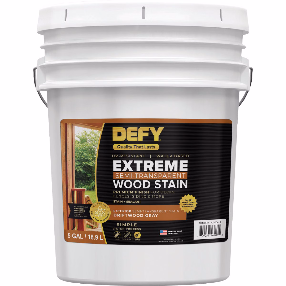 DEFY Extreme Semi-Transparent Exterior Wood Stain, Driftwood Gray, 5 Gal.