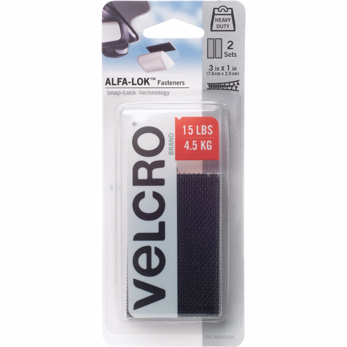 Velcro Brand Alfa-Lok 1 In. x 3 In. 10 Lb. Capacity Black Tape Strips (2 Sets)