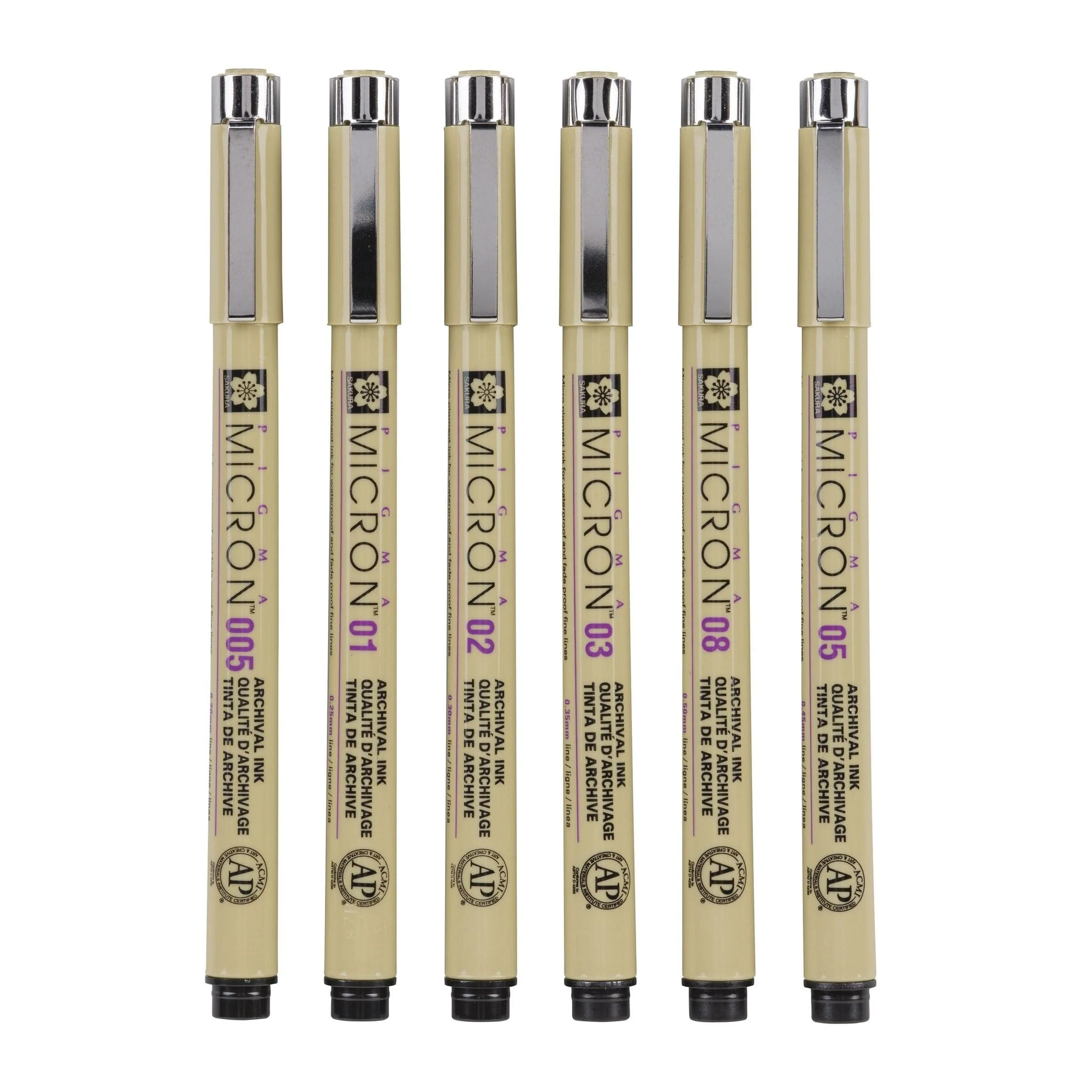 Sakura Pigma Micron 01, Set of 6 – Basic Colours