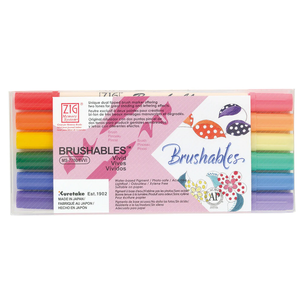 Kuretake ZIG Memory System Brushables – Vivid 6 Colours Set