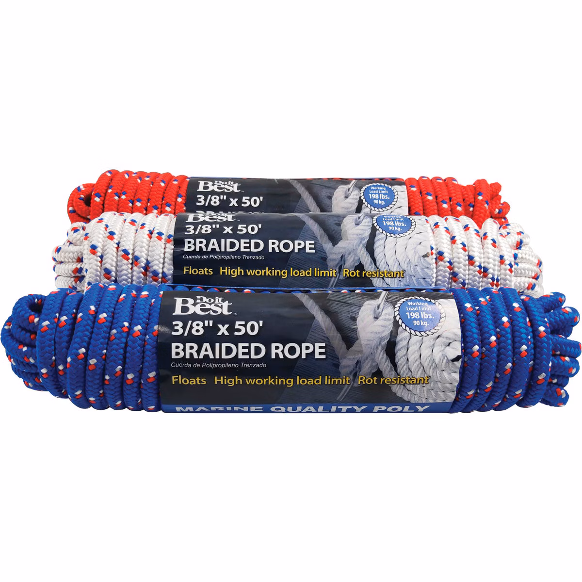 Do it Best 3/8 In. x 50 Ft. Assorted Colors Diamond Braided Polypropylene Packaged Rope