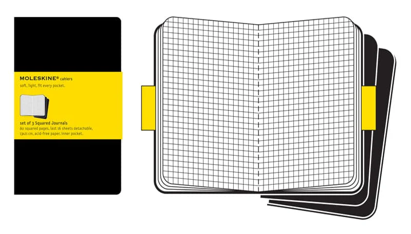 Moleskine Squared Black Cahier 13cm x 21cm [pack of 3]