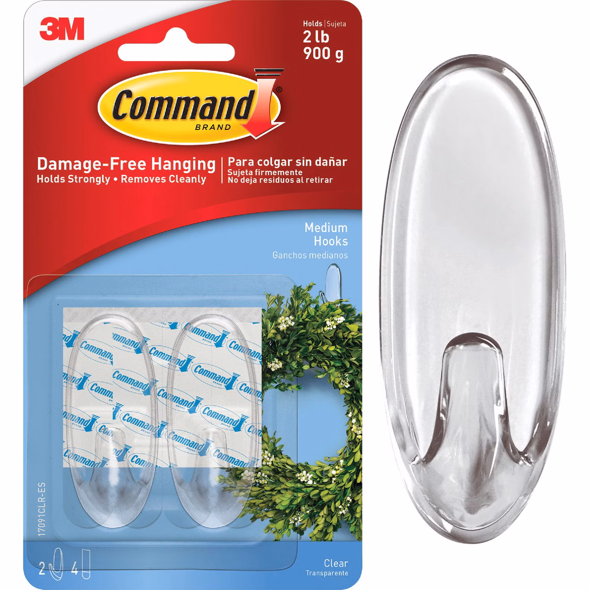 Command Clear Medium Hooks, 2 Hooks, 4 Strips