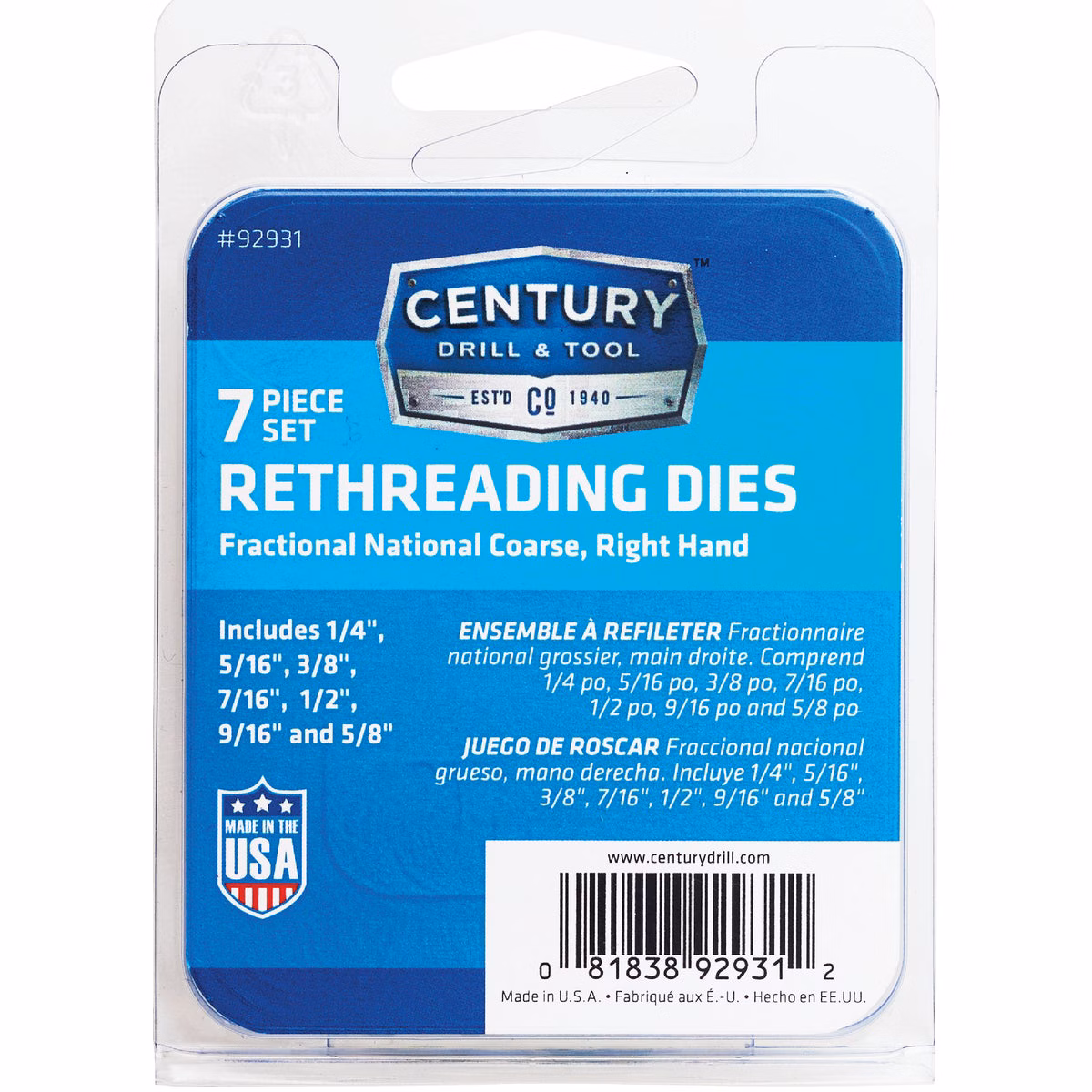 Century Drill & Tool Die Fractional National Coarse Rethreading Set (7-Piece)