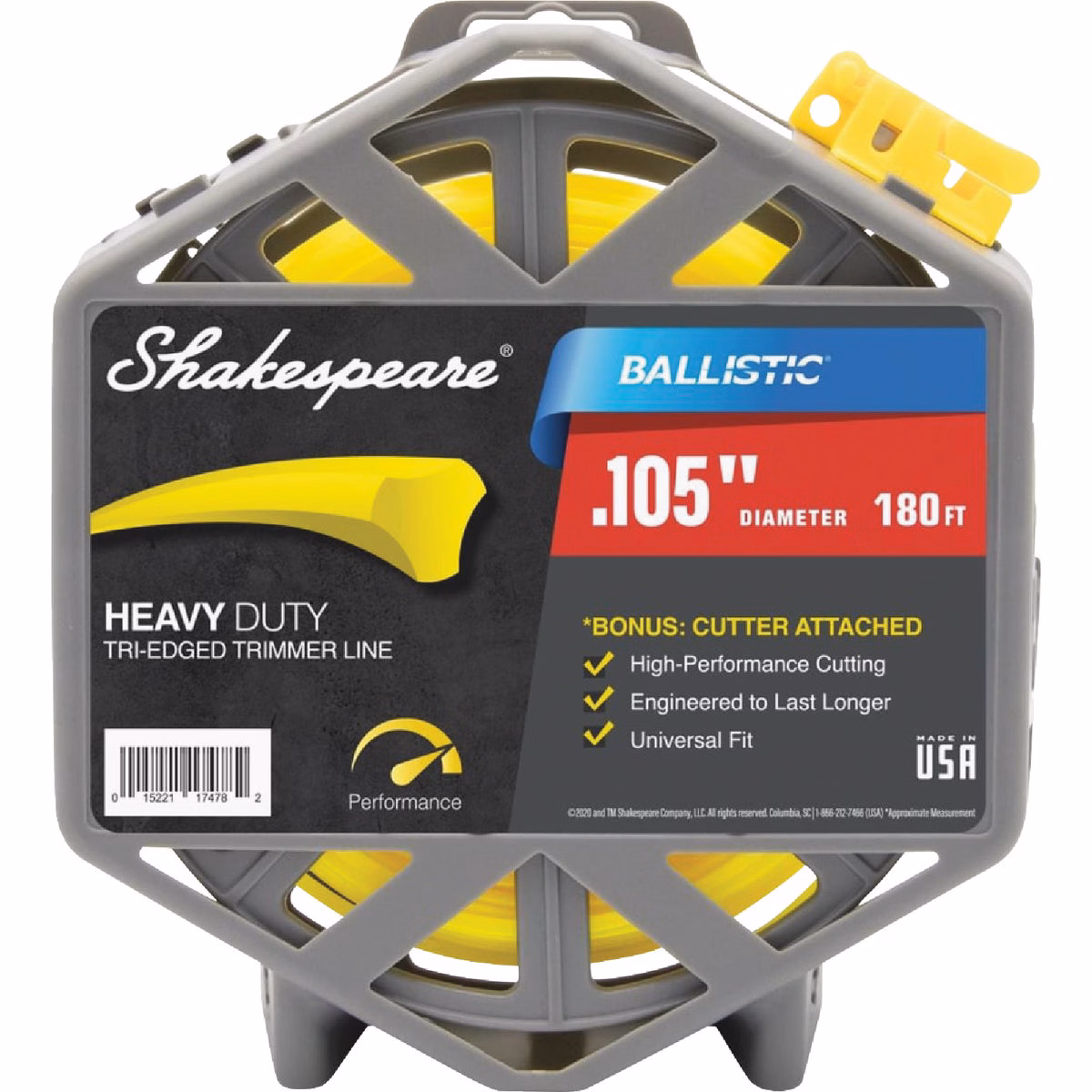 Shakespeare Ballistic 0.105 In.x 180 Ft. Tri-Edged Trimmer Line With Cutter