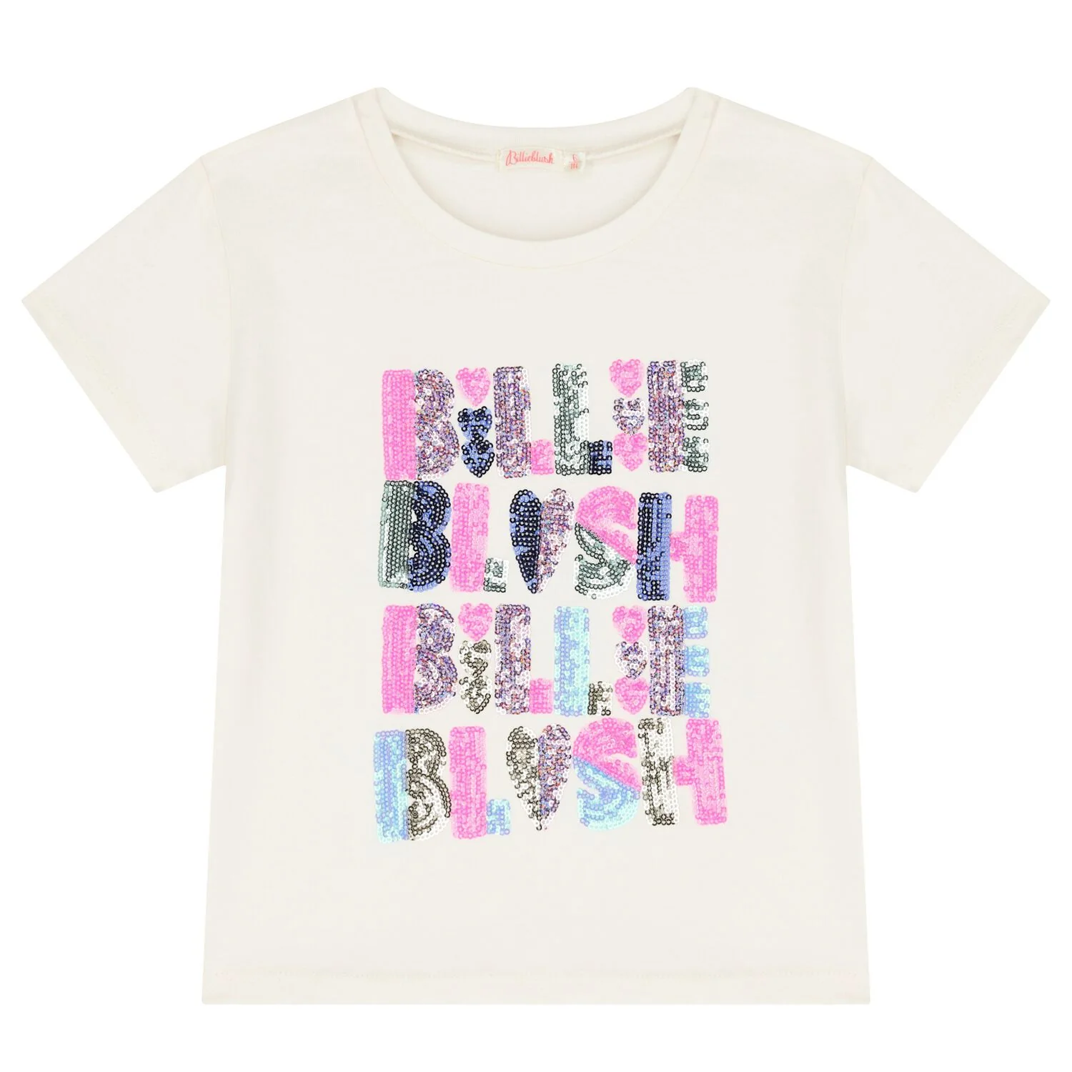 Billieblush Girls Ivory Sequin Logo T-Shirt – 10Y