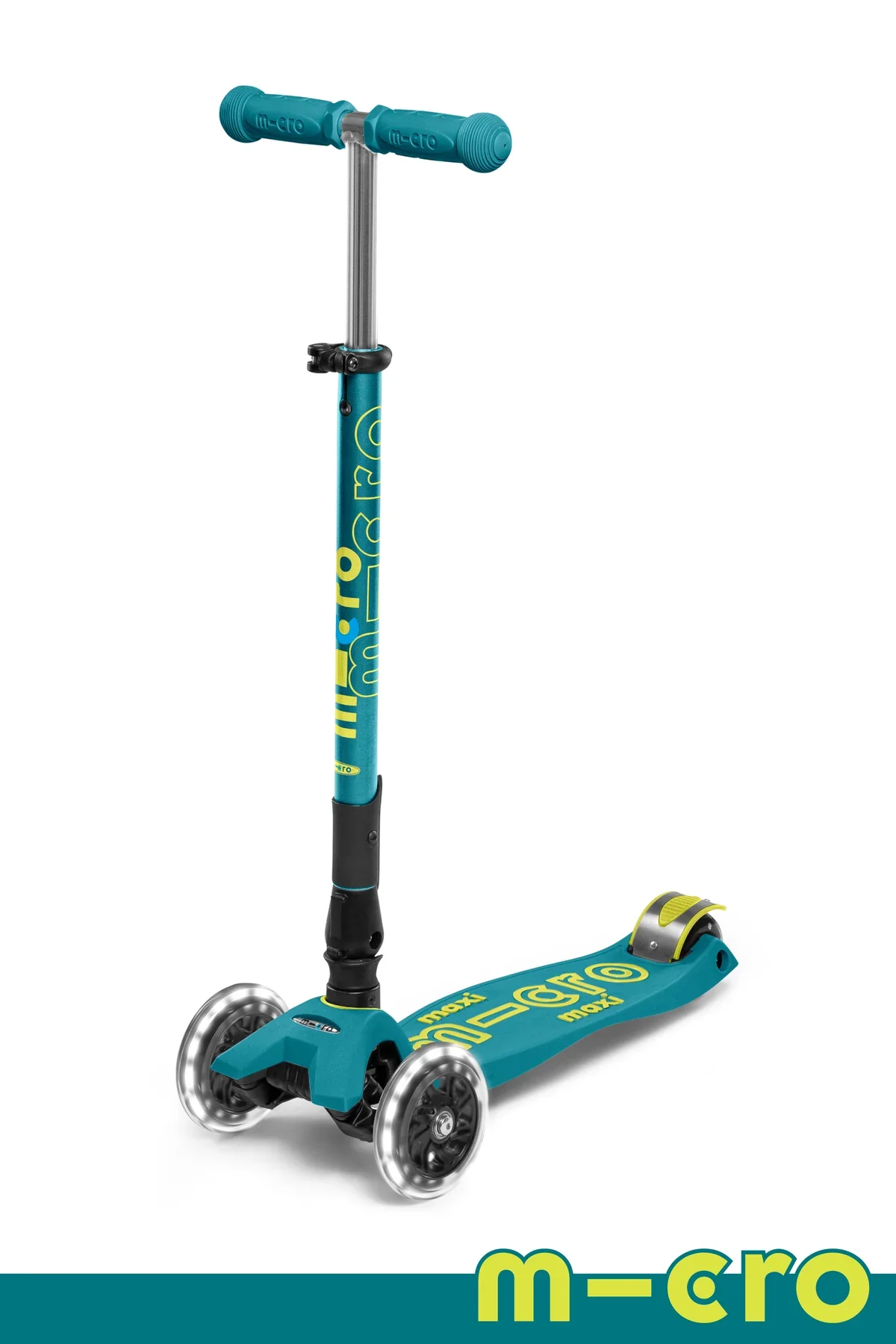 Micro Kids Maxi Deluxe Foldable LED Scooter – Petrol Green [Age 5-12]