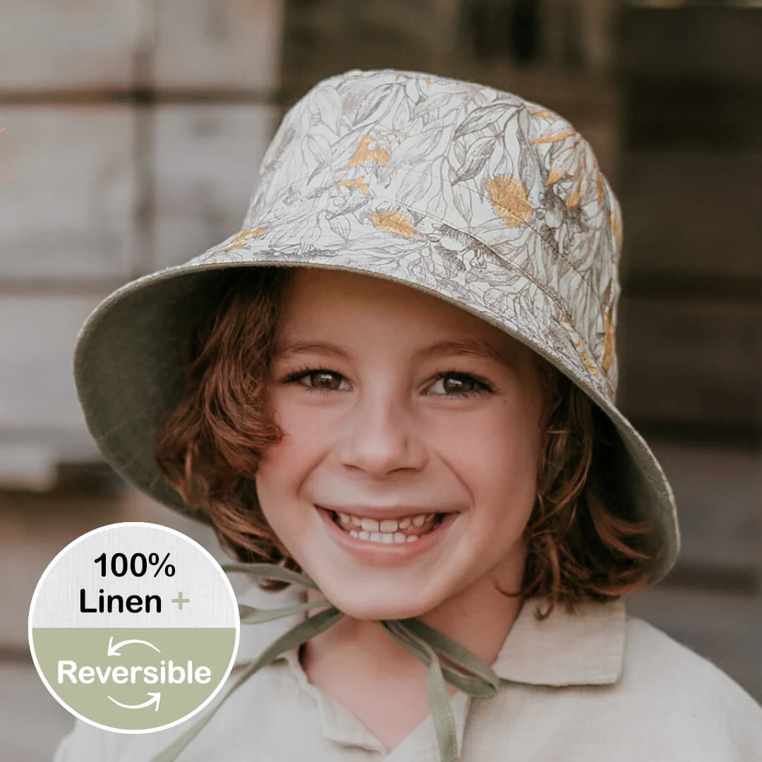 Bedhead Kids UPF50+ EXPLORER Reversible Classic Bucket Sun Hat – Mallee / Moss