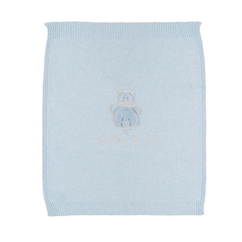 Nanan Baby Blanket Solid Tint With Bear Embroidery – Blue