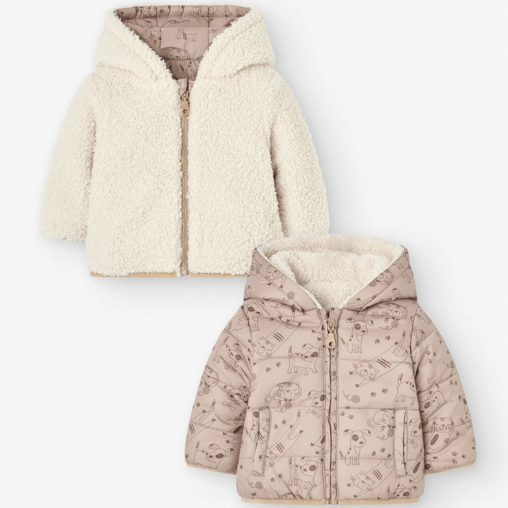 Losan Kids Baby Cats & Dogs Reversible Beige Jacket – Newborn