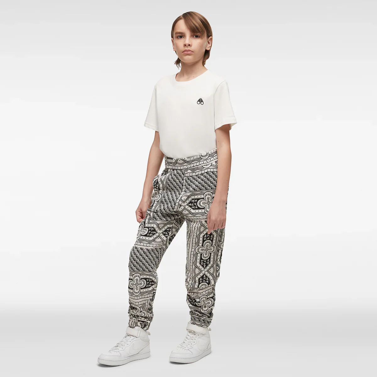 Moose Knuckles Kids Kennedy Printed Joggers w/ Ankle Cuffs – Grey