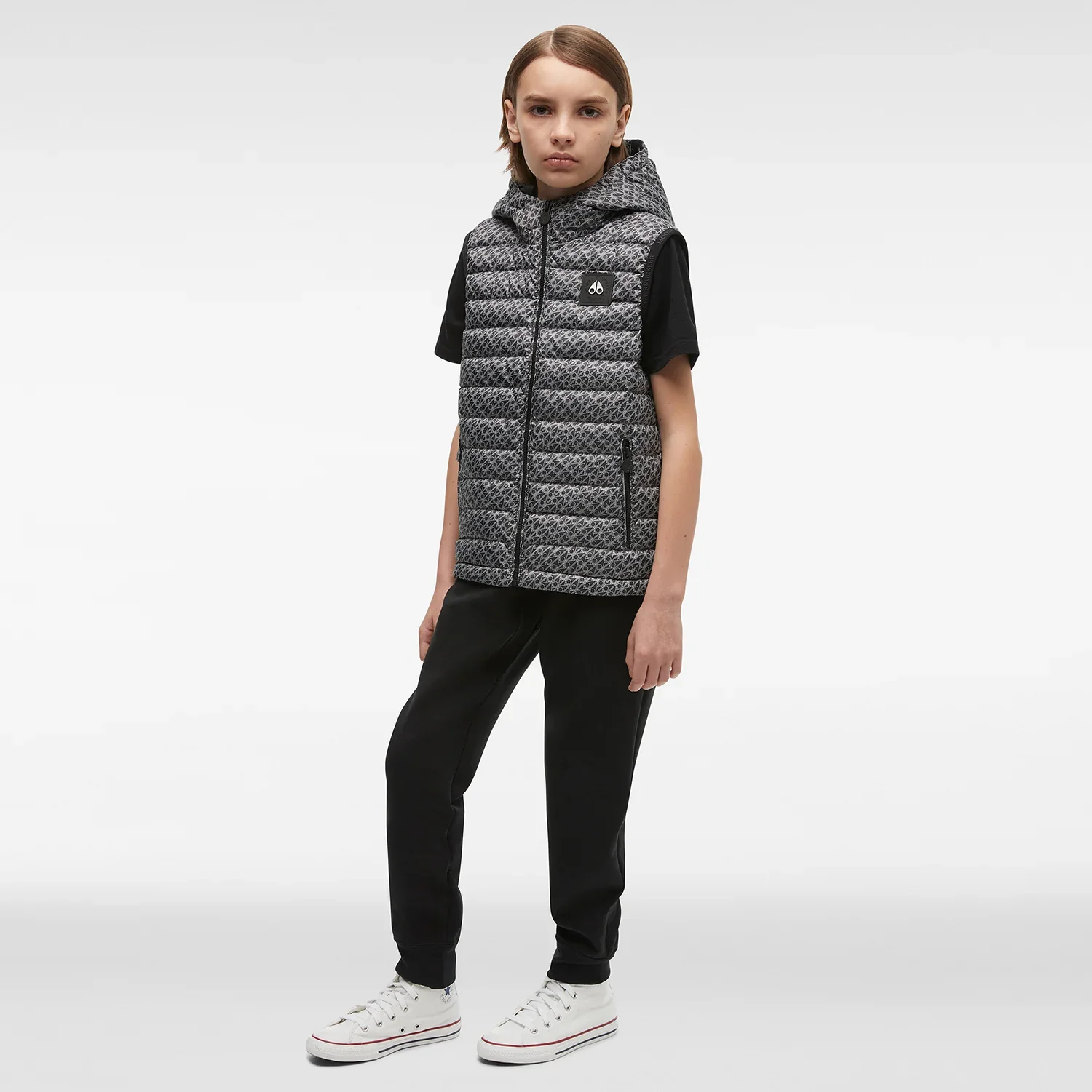 Moose Knuckles Kids Air Down Vest with Zip Pockets – Grey Printed