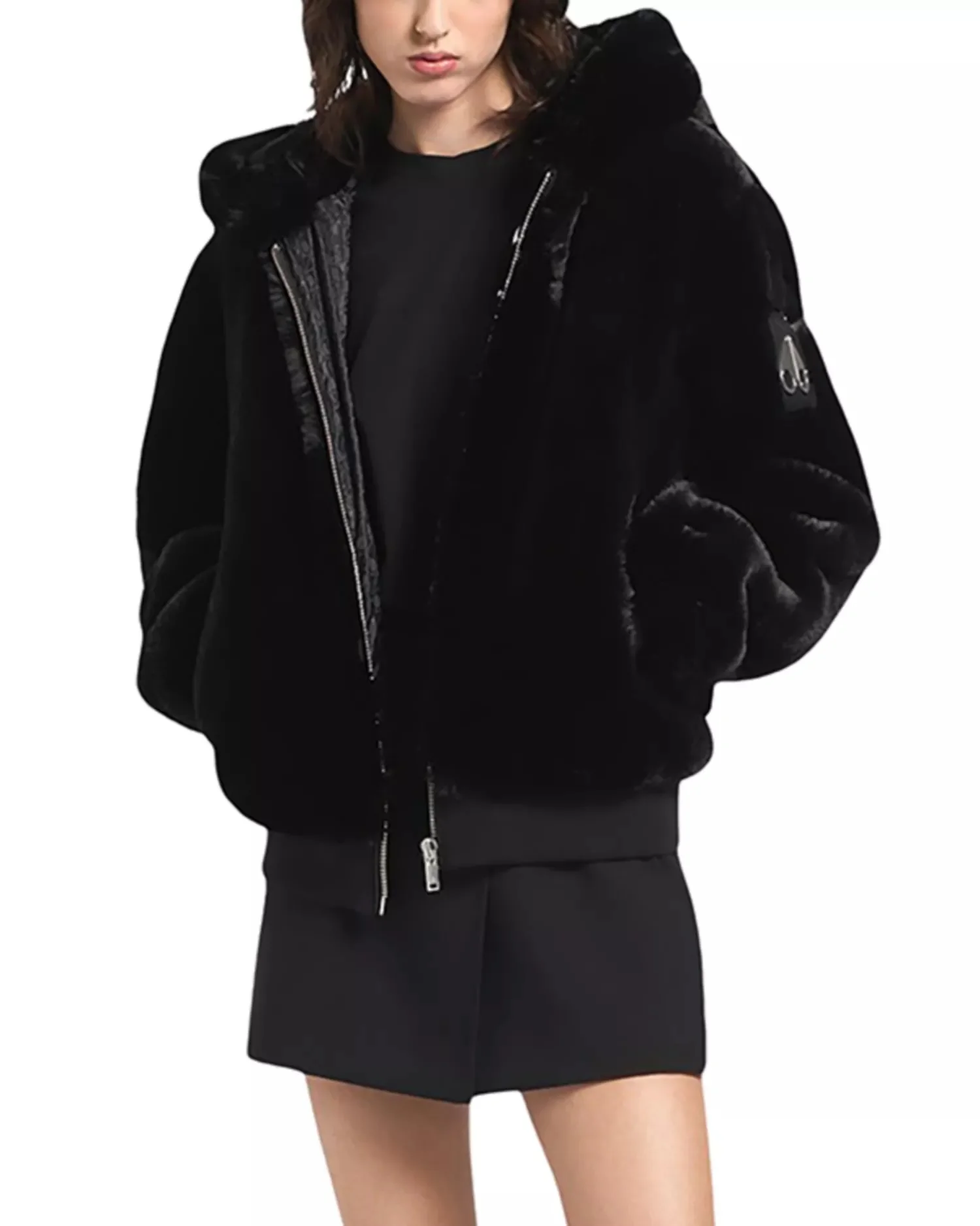 Moose Knuckles Kids Monroe Bunny Faux Fur Jacket With Hood – Black