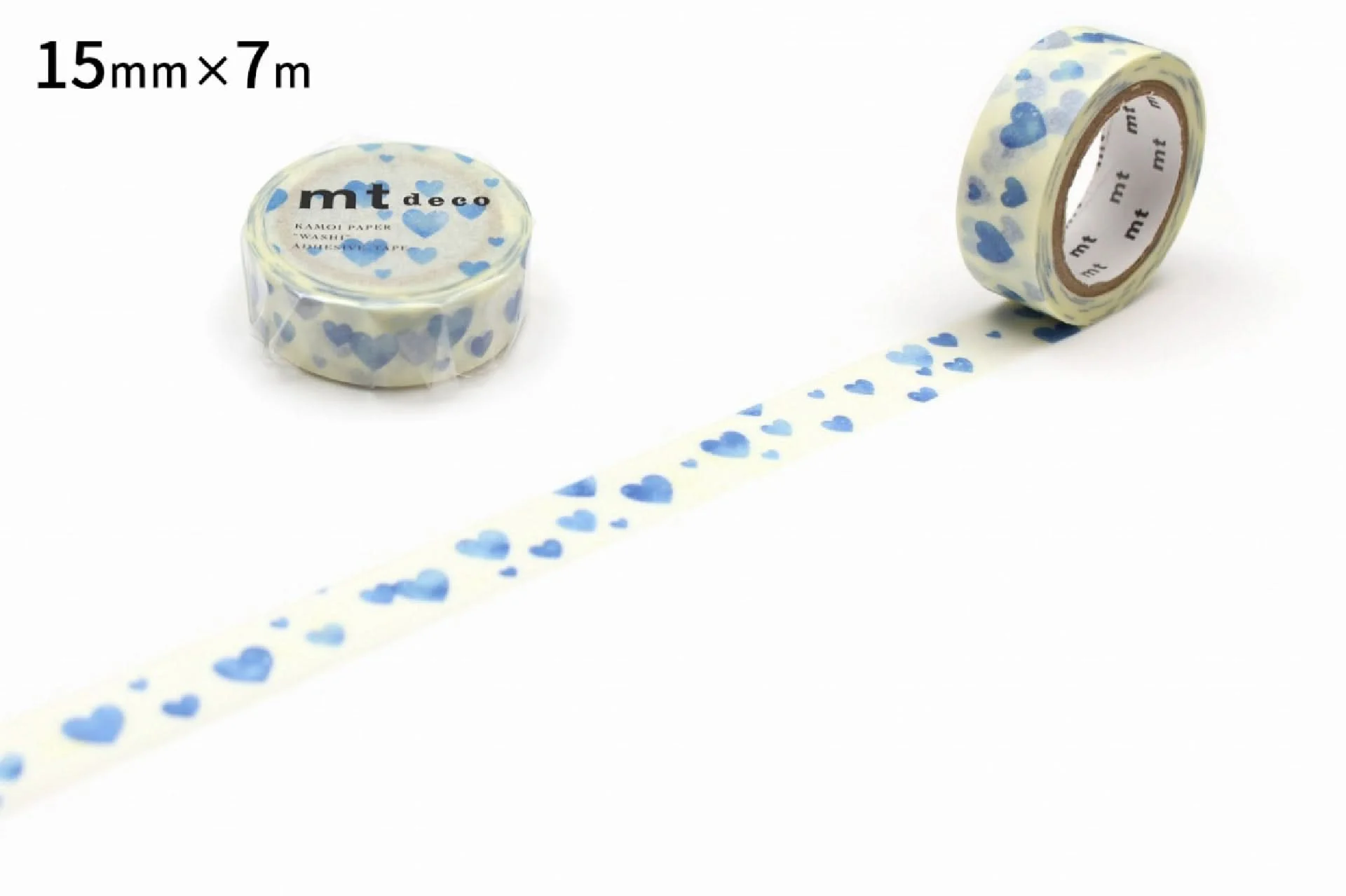 mt 1P Deco Washi Tape – Heart Stamp Blue  – 15mm