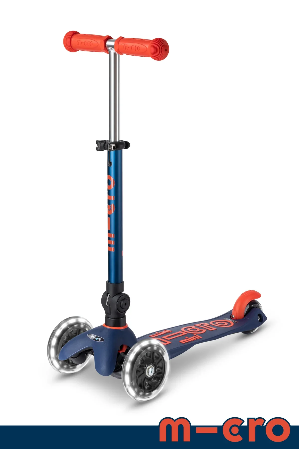 Micro Kids Mini Foldable LED Scooter – Navy Blue/Orange [Ages 2-5]