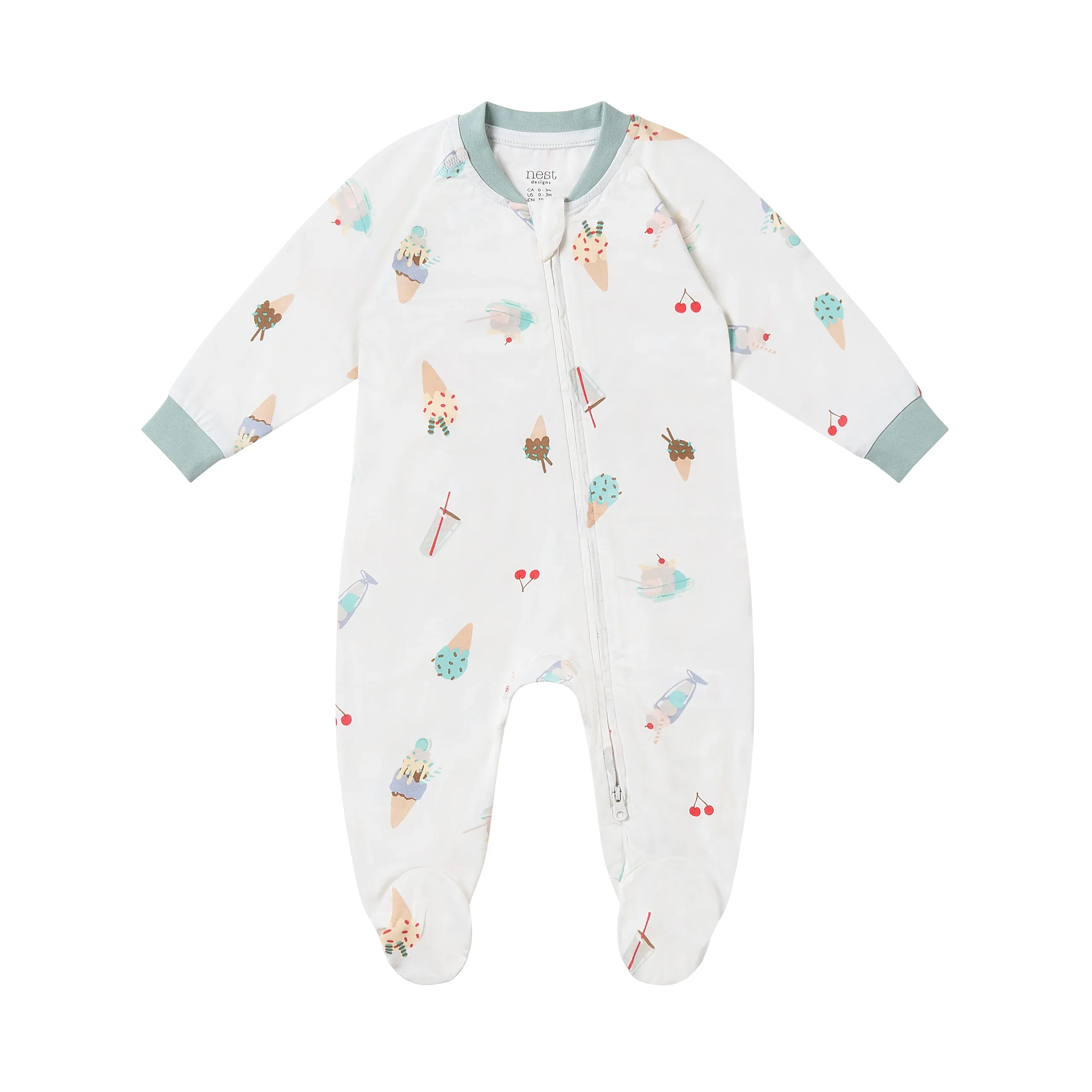 Nest Designs Baby Avocado Bamboo One-Piece Zip Footed Sleeper – Pastel Waves