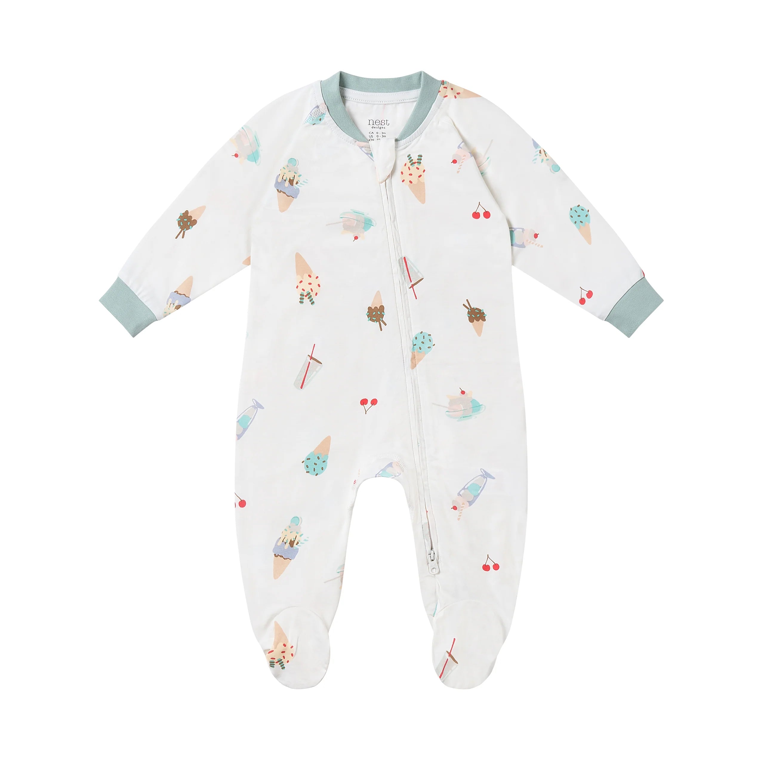Nest Designs Baby Avocado Bamboo One-Piece Zip Footed Sleeper – Ice Cream Summer